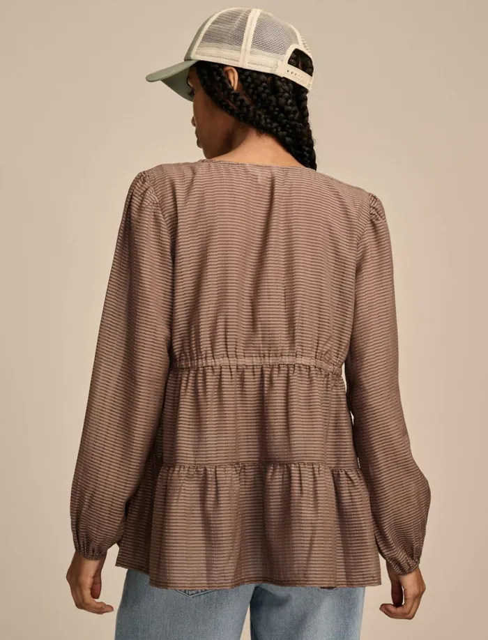 Striped VNeck Blouse Deep Taupe Women Lucky Brand Blouses