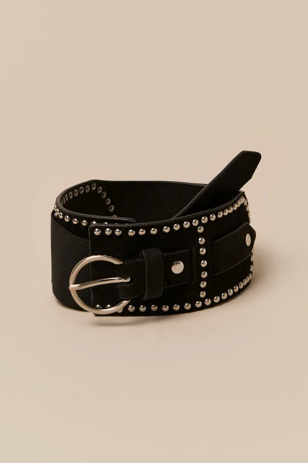 Studded Suede Stretch Belt Black Women Lucky Brand Belts