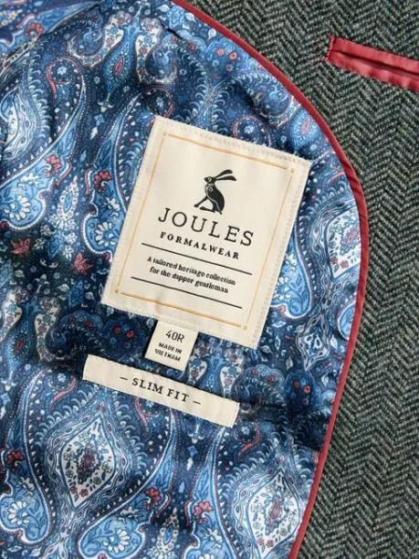 Suits and Tailoring Men Joules Dark Green Herringbone Texture Slim Fit Blazer