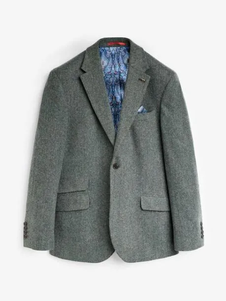 Suits and Tailoring Men Joules Dark Green Herringbone Texture Slim Fit Blazer