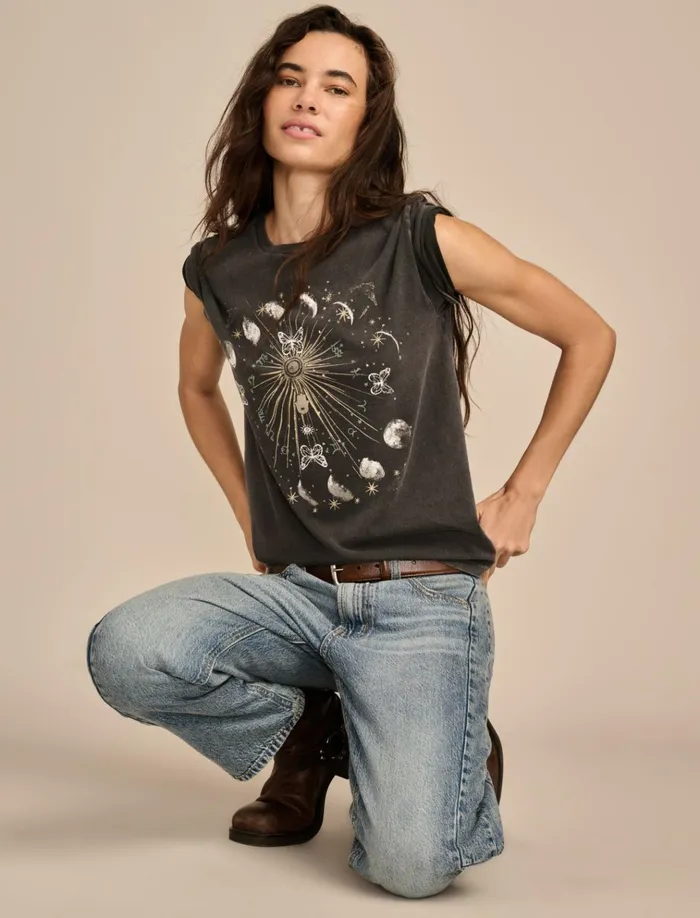 Sun Boyfriend Tee Jet Black Women Lucky Brand Graphic Tees
