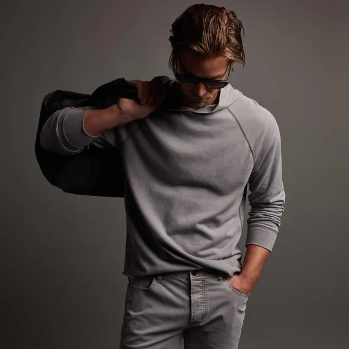 Sweat TopsBottoms Men James Perse Crisp Cotton Terry Hoodie Silver Grey