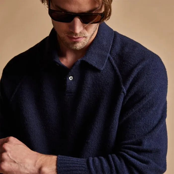 Sweaters Men James Perse Bayshore Cashmere Polo Navy