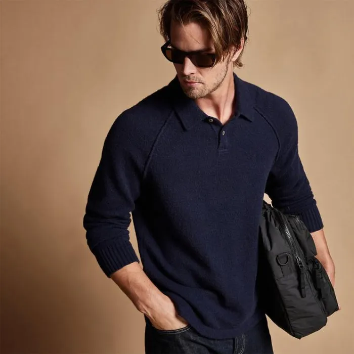 Sweaters Men James Perse Bayshore Cashmere Polo Navy
