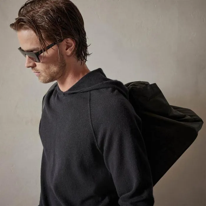 Sweaters Men James Perse Recycled Cashmere Hooded Sweater Black