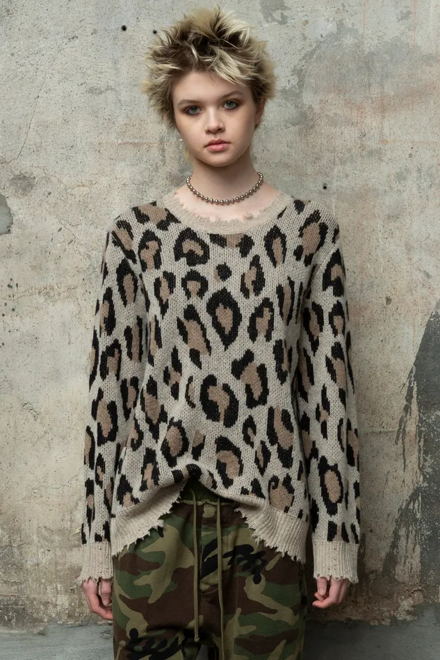 Sweaters R13 Women Leopard Cashmere Crewneck Sweater