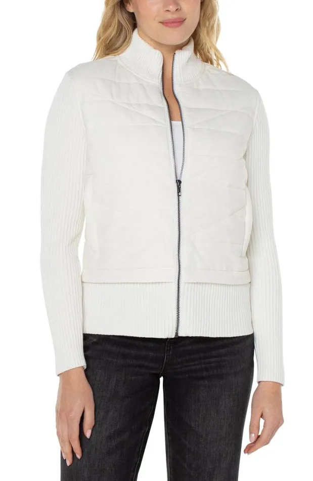 SWEATERS Women Liverpool Los Angeles QUILTED FULL ZIP SWEATER Porcelain