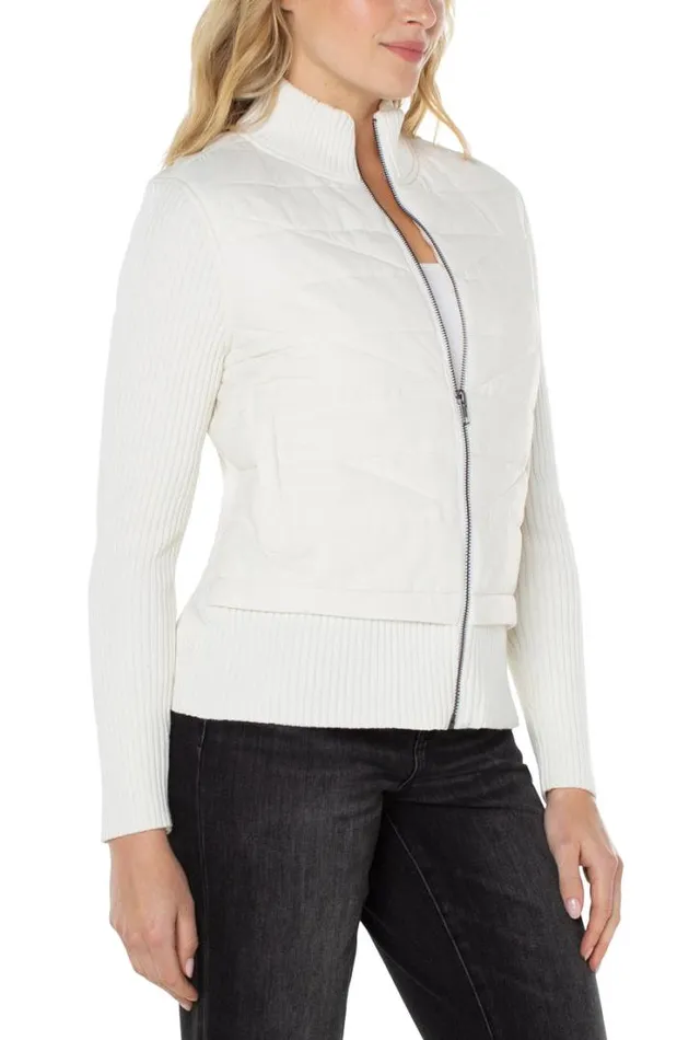 SWEATERS Women Liverpool Los Angeles QUILTED FULL ZIP SWEATER Porcelain