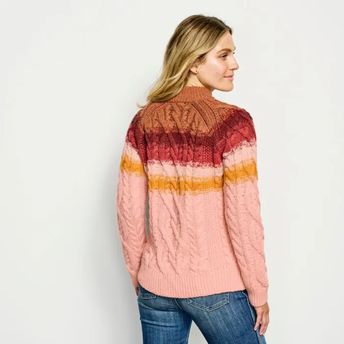 Sweaters Women Orvis Cable Stripe QuarterZip Sweater Pale Clay Multi
