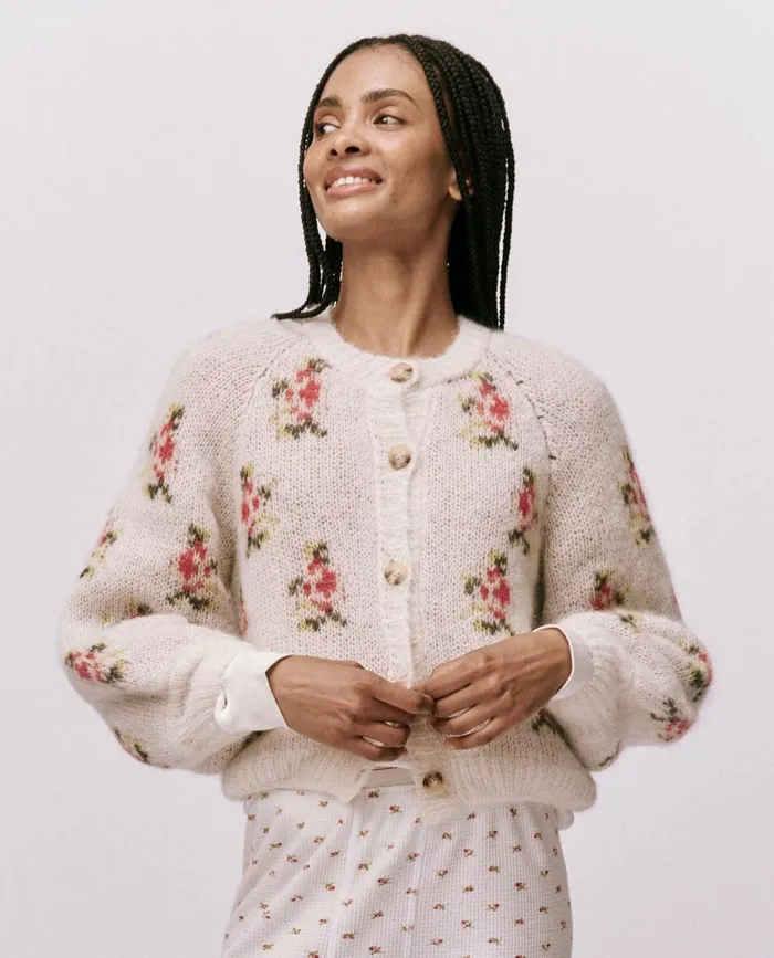 Sweaters Women The Great The Carousel Cardigan White Heirloom Rose