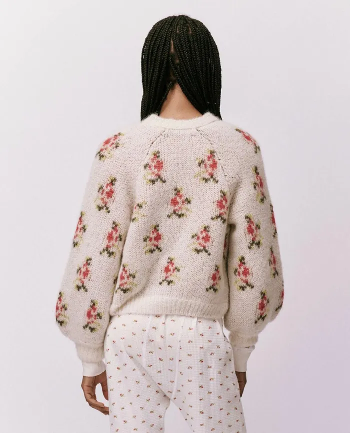 Sweaters Women The Great The Carousel Cardigan White Heirloom Rose Sweaters Women The Great The Carousel Cardigan White Heirloom Rose