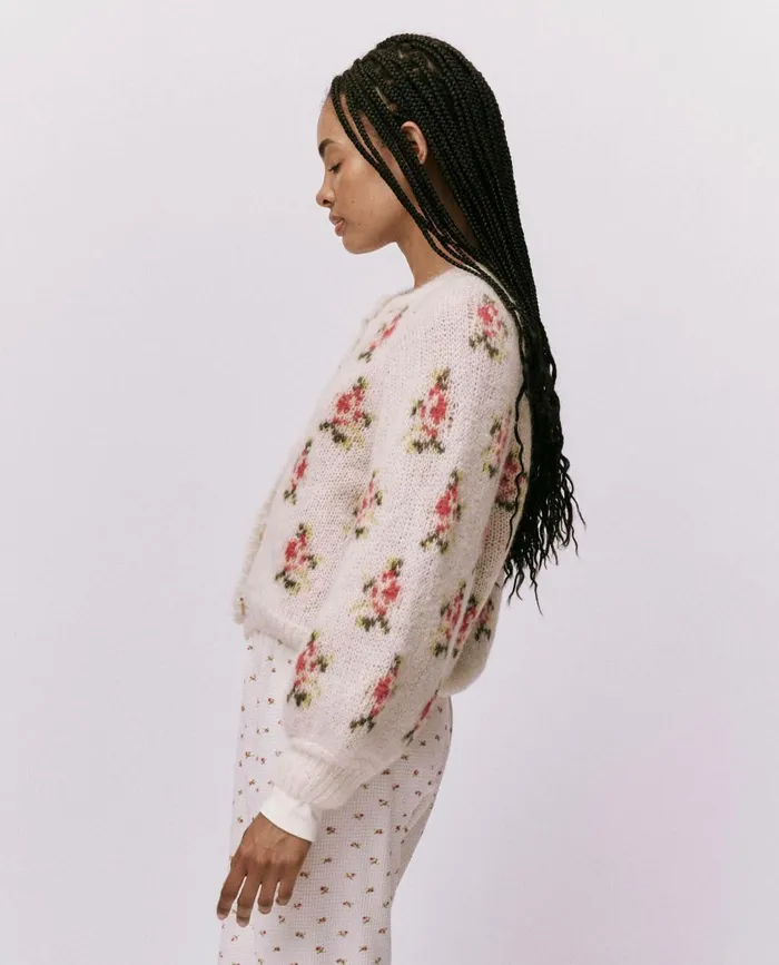 Sweaters Women The Great The Carousel Cardigan White Heirloom Rose Sweaters Women The Great The Carousel Cardigan White Heirloom Rose