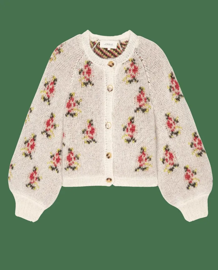 Sweaters Women The Great The Carousel Cardigan White Heirloom Rose Sweaters Women The Great The Carousel Cardigan White Heirloom Rose