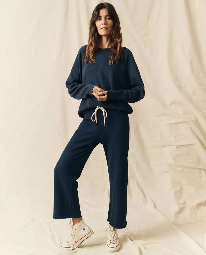Sweatpants Women The Great The Wide Leg Cropped Sweatpant True Navy