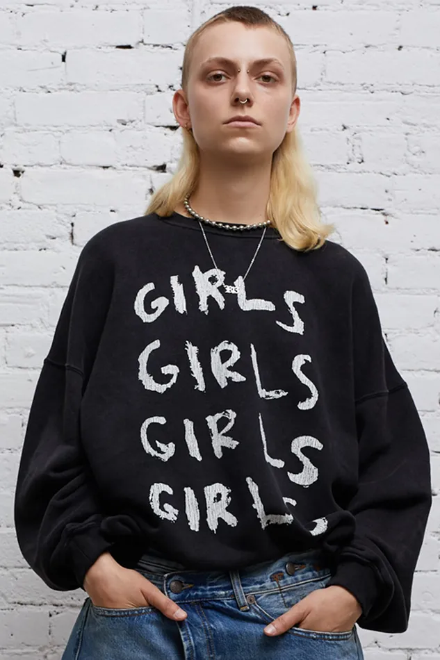 Sweatshirts R13 Women Girls Girls Oversized Crewneck 8211 Acid Black