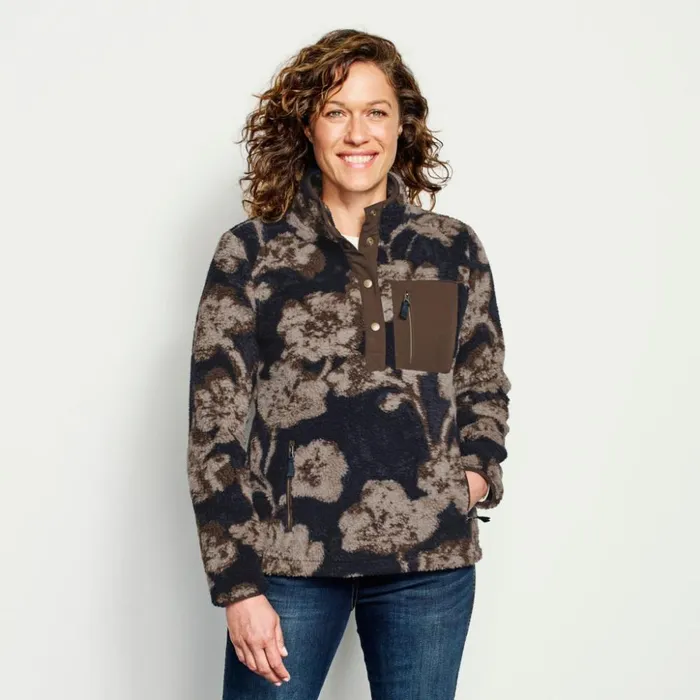 Sweatshirts Women Orvis Mad River Sherpa QuarterSnap Navy Pressed Floral
