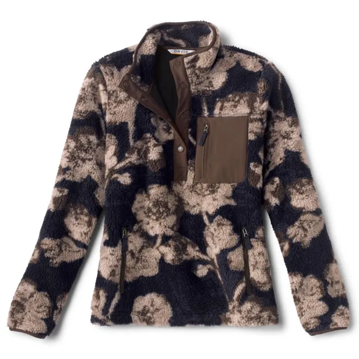 Sweatshirts Women Orvis Mad River Sherpa QuarterSnap Navy Pressed Floral