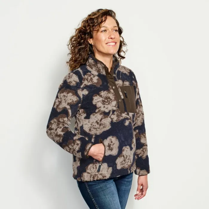 Sweatshirts Women Orvis Mad River Sherpa QuarterSnap Navy Pressed Floral