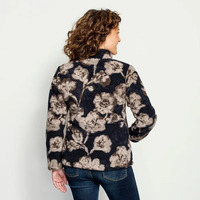 Sweatshirts Women Orvis Mad River Sherpa QuarterSnap Navy Pressed Floral
