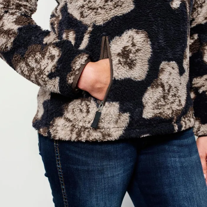 Sweatshirts Women Orvis Mad River Sherpa QuarterSnap Navy Pressed Floral