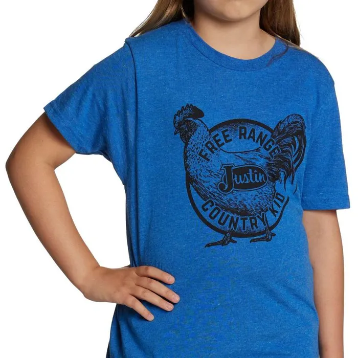 Tshirts and Tops Kids Justin Boots Justin Kid039s Free Range Rooster Tee Blue Heather 040blue041