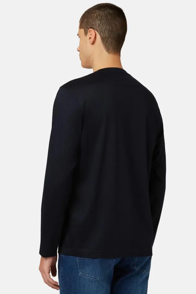 TShirts Men Boggi Milano Longsleeved Pima Cotton Jersey Tshirt Navy Blue