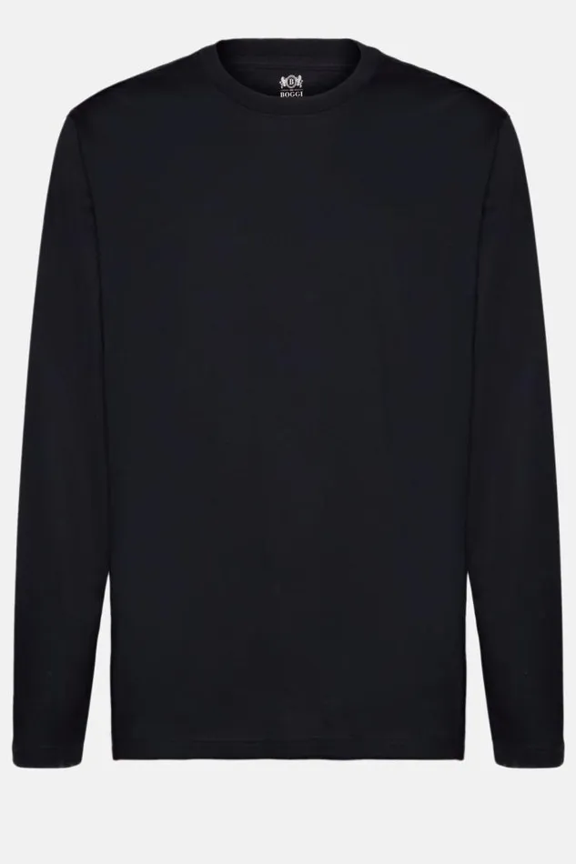 TShirts Men Boggi Milano Longsleeved Pima Cotton Jersey Tshirt Navy Blue