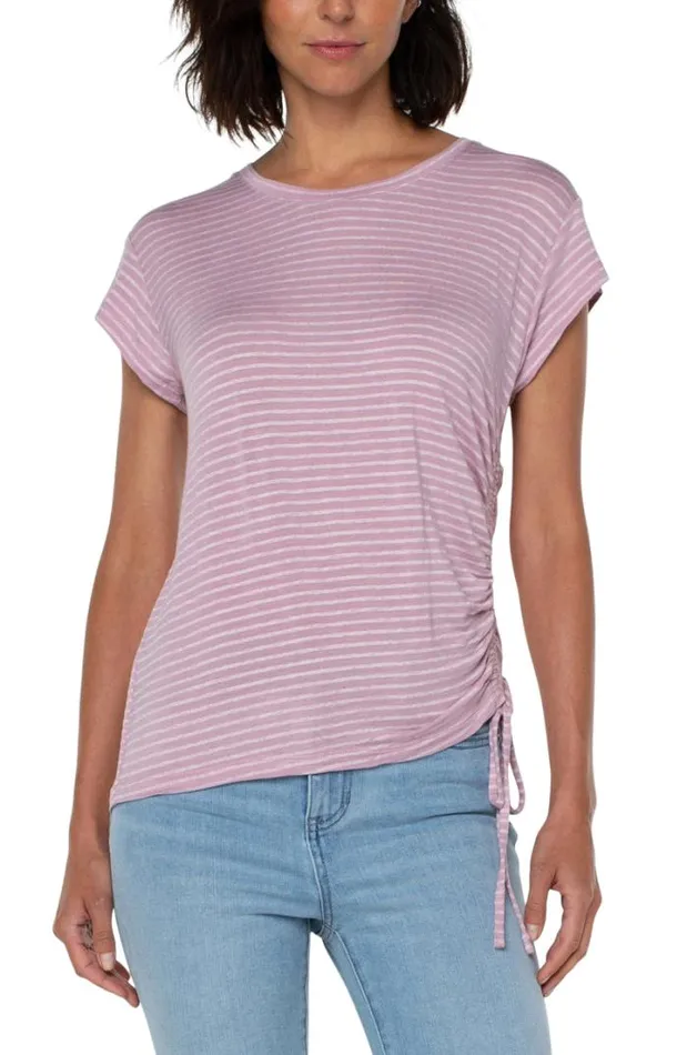 TSHIRTS Women Liverpool Los Angeles SCOOP NECK TEE WITH SIDE DETAIL Mauve Shadow Stripe TSHIRTS Women Liverpool Los Angeles SCOOP NECK TEE WITH SIDE DETAIL Mauve Shadow Stripe