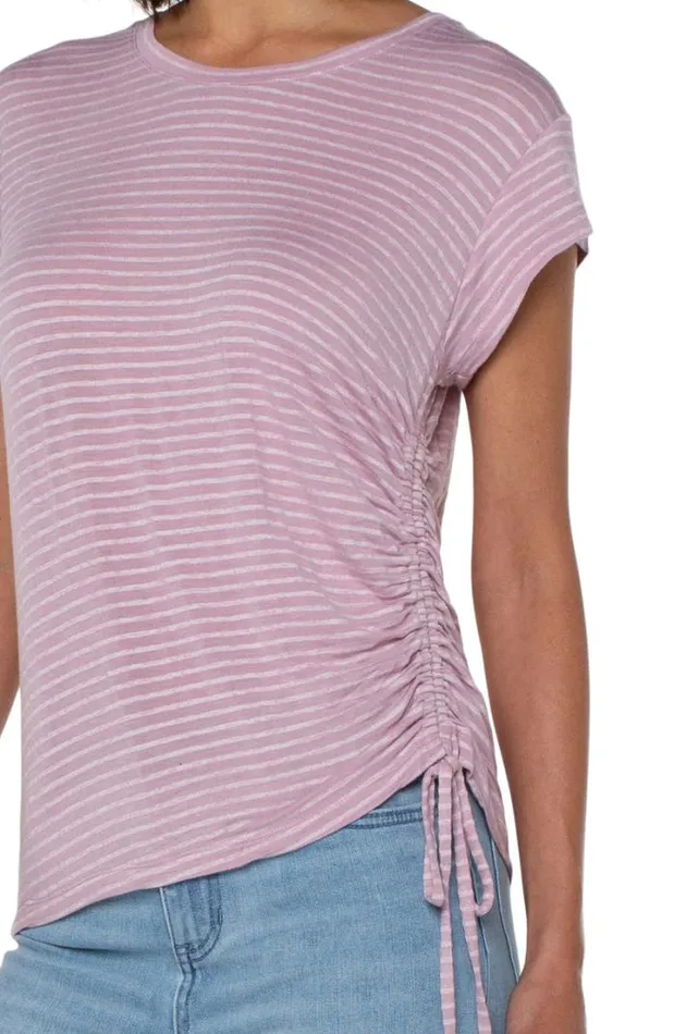 TSHIRTS Women Liverpool Los Angeles SCOOP NECK TEE WITH SIDE DETAIL Mauve Shadow Stripe
