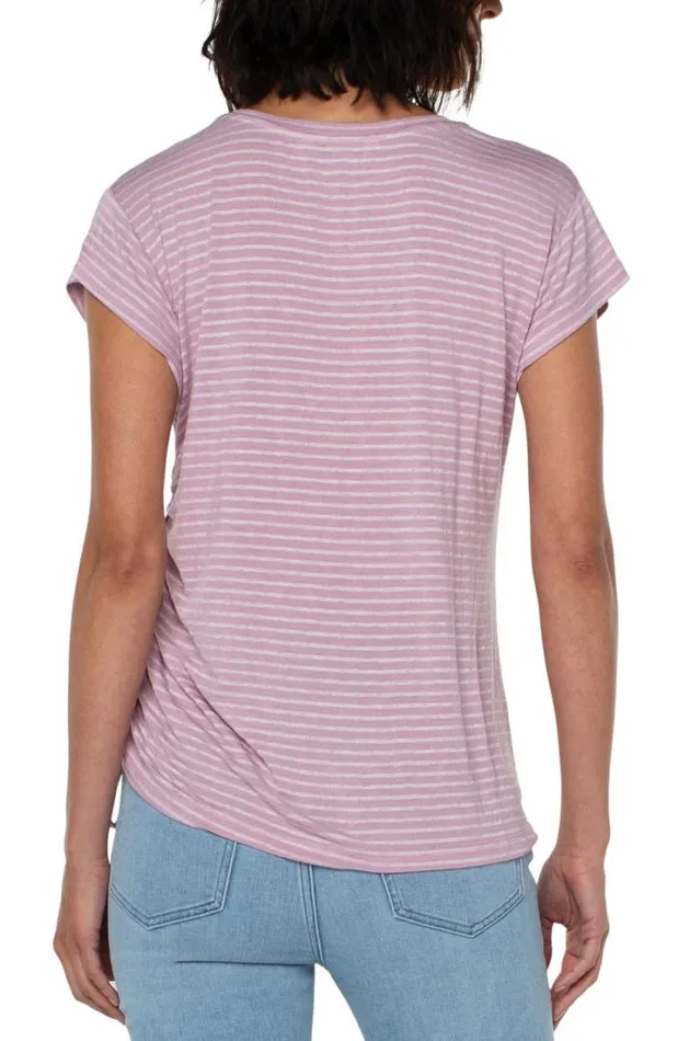 TSHIRTS Women Liverpool Los Angeles SCOOP NECK TEE WITH SIDE DETAIL Mauve Shadow Stripe