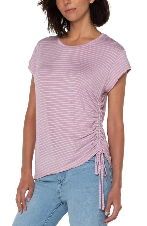 TSHIRTS Women Liverpool Los Angeles SCOOP NECK TEE WITH SIDE DETAIL Mauve Shadow Stripe