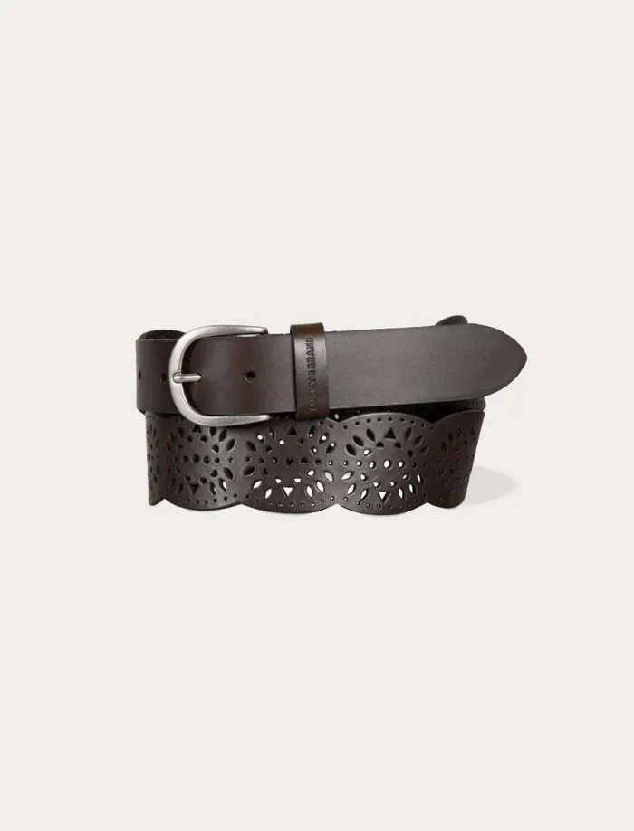 Tapered Perforated Leather Belt Dark Brown Women Lucky Brand Belts