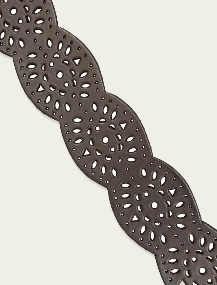 Tapered Perforated Leather Belt Dark Brown Women Lucky Brand Belts
