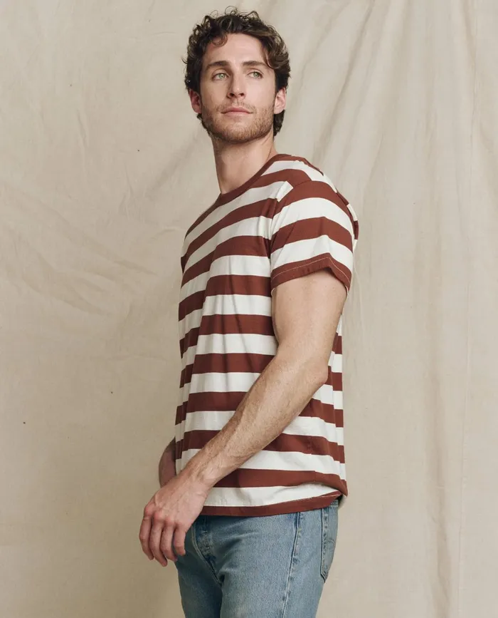 Tees and Sweats Men The Great The Men039s Boxy Crew Solid Cognac Stripe