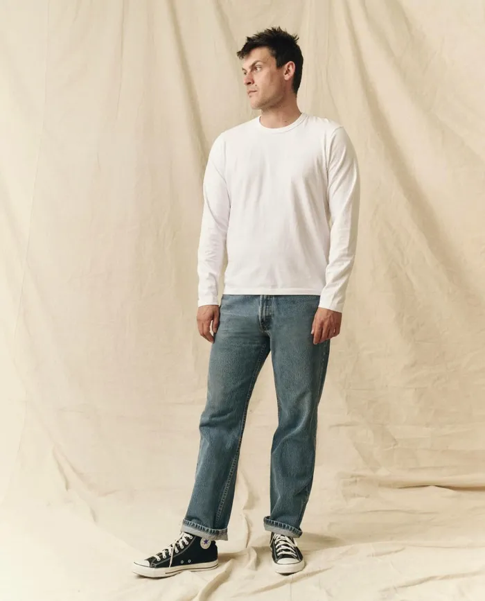 Tees and Sweats Men The Great The Men039s Pure Knits Long Sleeve Slim Crew True White
