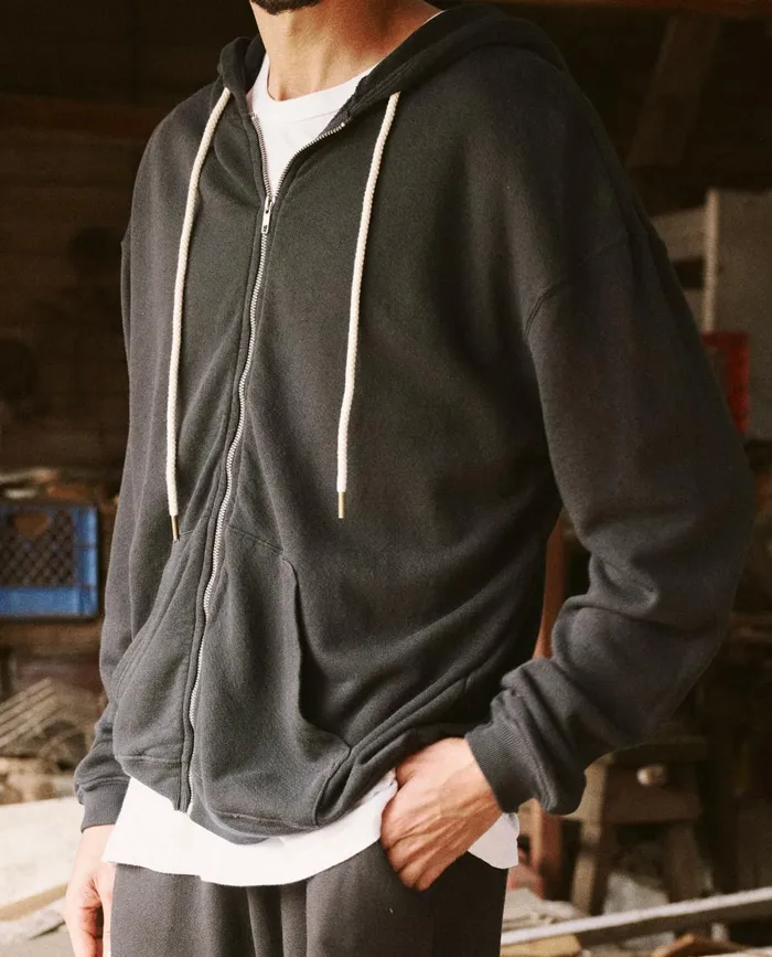 Tees and Sweats Men The Great The Men039s Zip Up Hoodie Almost Black