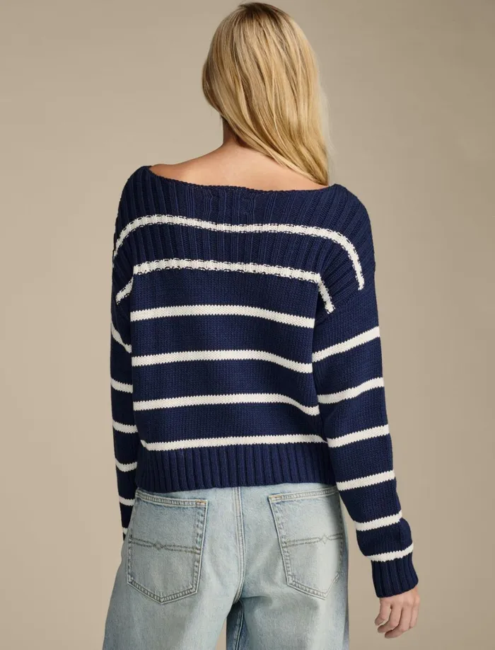 Textured Pullover Sweater Cad Navy Tofu Stripe Women Lucky Brand Sweaters and Sweatshirts