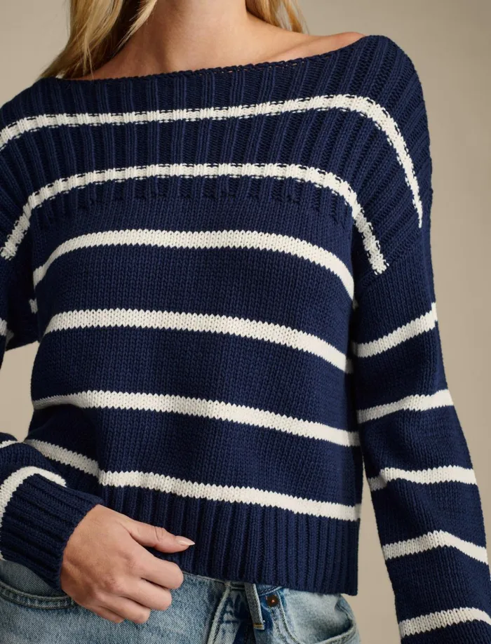 Textured Pullover Sweater Cad Navy Tofu Stripe Women Lucky Brand Sweaters and Sweatshirts
