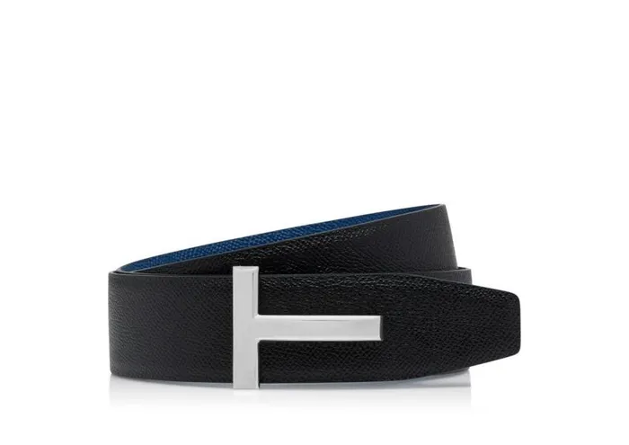 TOM FORD Belts Men SMALL GRAIN LEATHER T ICON BELT Black Ultramarine