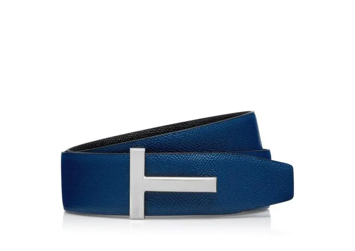 TOM FORD Belts Men SMALL GRAIN LEATHER T ICON BELT Black Ultramarine TOM FORD Belts Men SMALL GRAIN LEATHER T ICON BELT Black Ultramarine