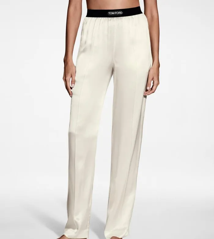 TOM FORD Bottoms Women STRETCH SILK SATIN PJ PANTS Ecru TOM FORD Bottoms Women STRETCH SILK SATIN PJ PANTS Ecru