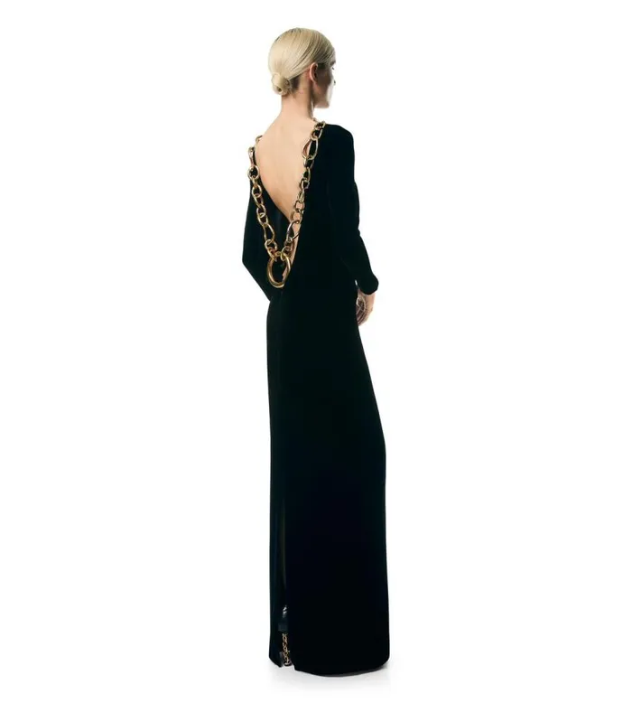 TOM FORD Dresses Women VELVET OPEN BACK GOWN WITH CHAIN Black TOM FORD Dresses Women VELVET OPEN BACK GOWN WITH CHAIN Black