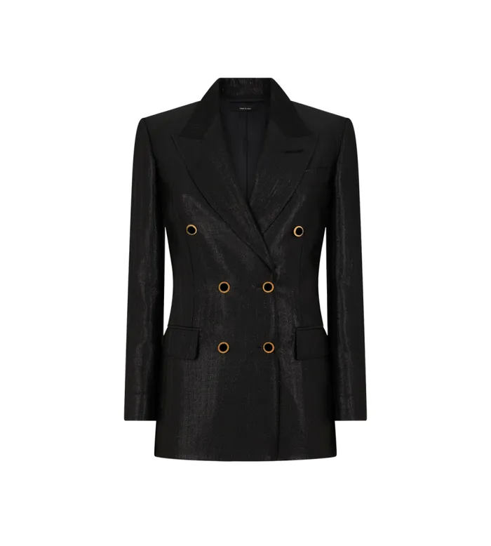 TOM FORD Jackets Women BROKEN LUREX TAILORING WOOL 034WALLIS034 DOUBLE BREASTED JACKET Black