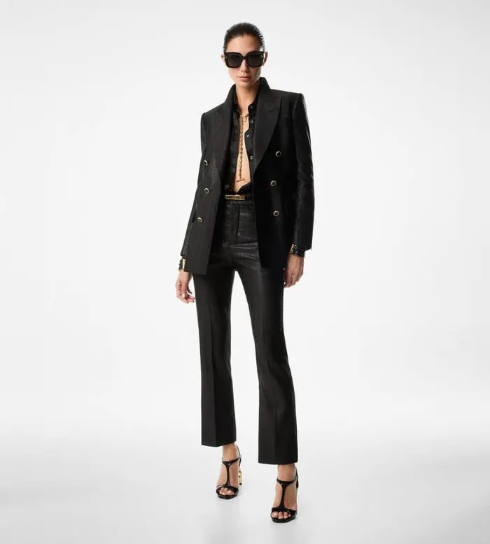 TOM FORD Jackets Women BROKEN LUREX TAILORING WOOL 034WALLIS034 DOUBLE BREASTED JACKET Black