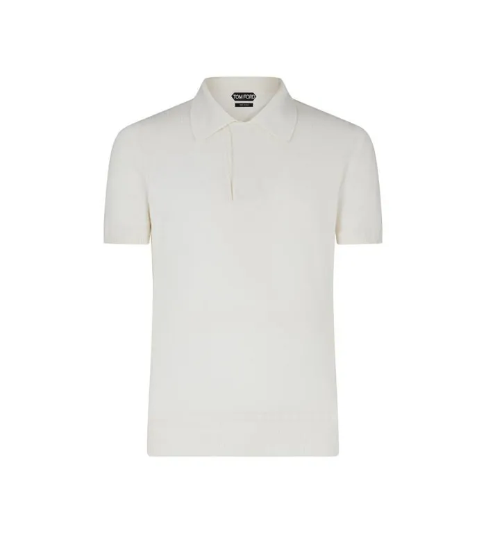 TOM FORD Knitwear Men MICRO TEXTURED PIQUET POLO Chalk