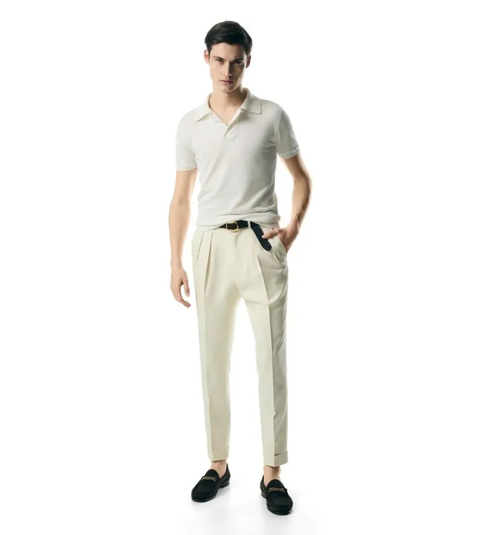 TOM FORD Knitwear Men MICRO TEXTURED PIQUET POLO Chalk TOM FORD Knitwear Men MICRO TEXTURED PIQUET POLO Chalk