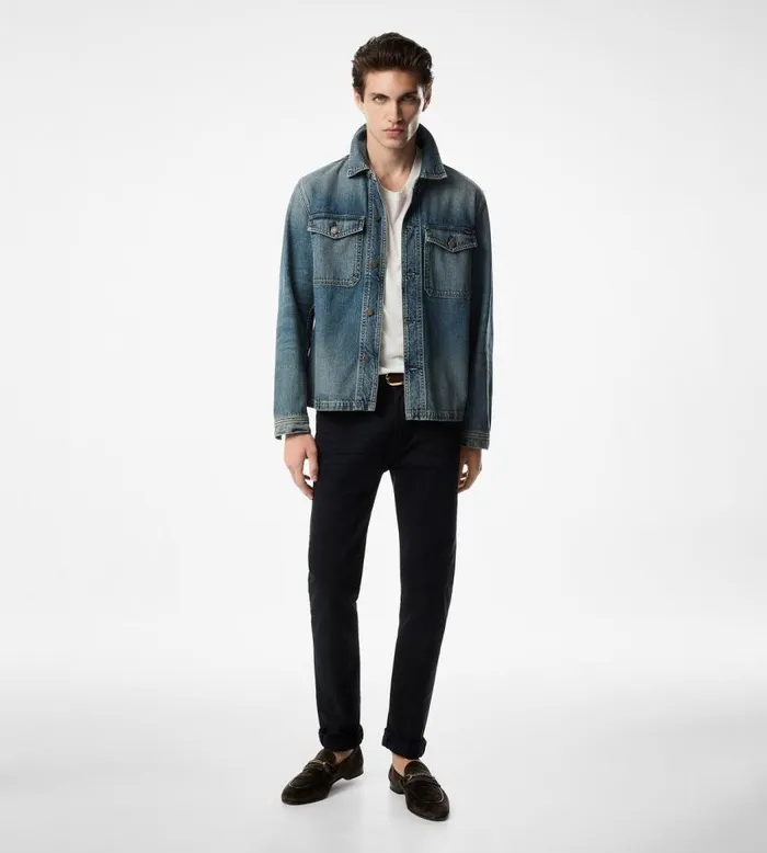 TOM FORD Outerwear Men DENIM SHIRT JACKET Vintage Pale Blue TOM FORD Outerwear Men DENIM SHIRT JACKET Vintage Pale Blue