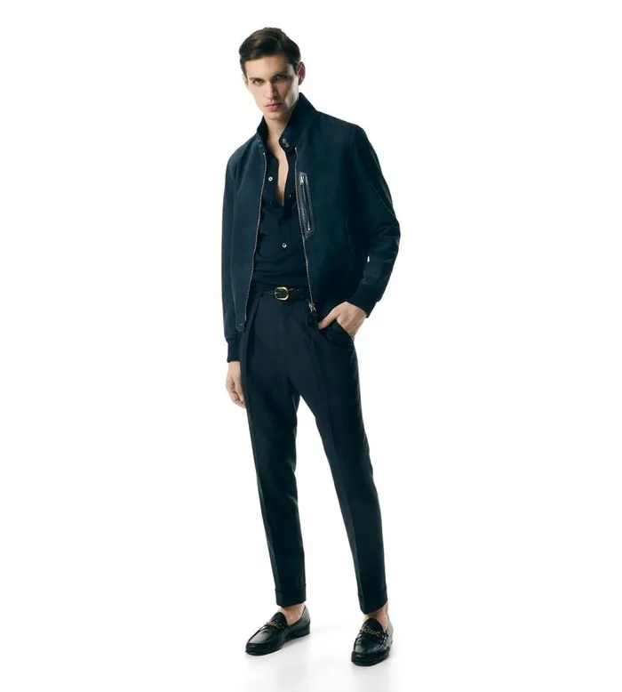TOM FORD Outerwear Men LIGHT SUEDE HARRINGTON WITH ZIP Ink Blue TOM FORD Outerwear Men LIGHT SUEDE HARRINGTON WITH ZIP Ink Blue