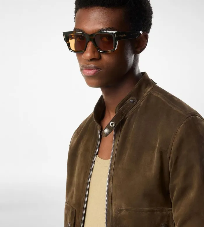 TOM FORD Outerwear Men SOFT SUEDE PILOT BOMBER Khaki TOM FORD Outerwear Men SOFT SUEDE PILOT BOMBER Khaki