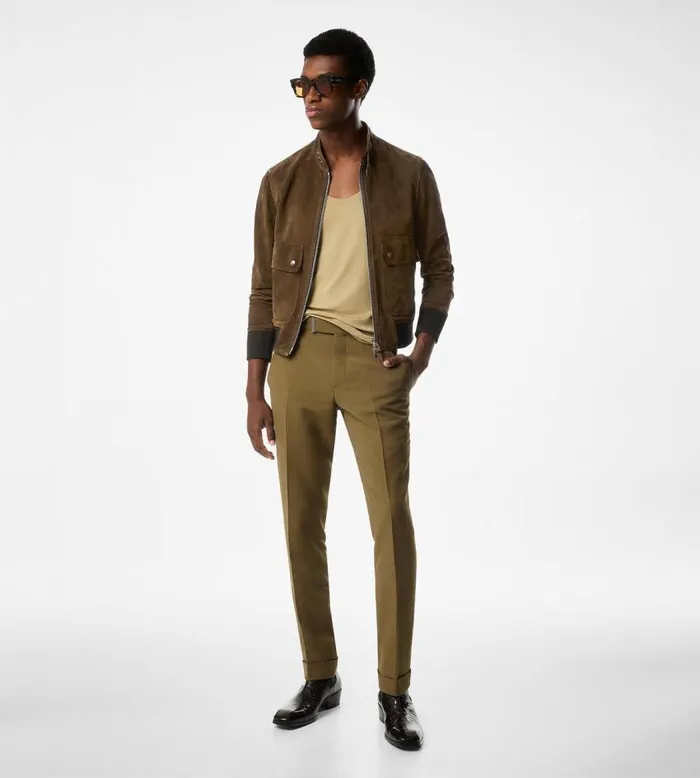TOM FORD Outerwear Men SOFT SUEDE PILOT BOMBER Khaki TOM FORD Outerwear Men SOFT SUEDE PILOT BOMBER Khaki